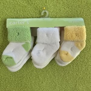 NWT NEWBORN 0-6M UNISEX 6 PAIR PAK Baby Socks Green White Yellow (Q4)